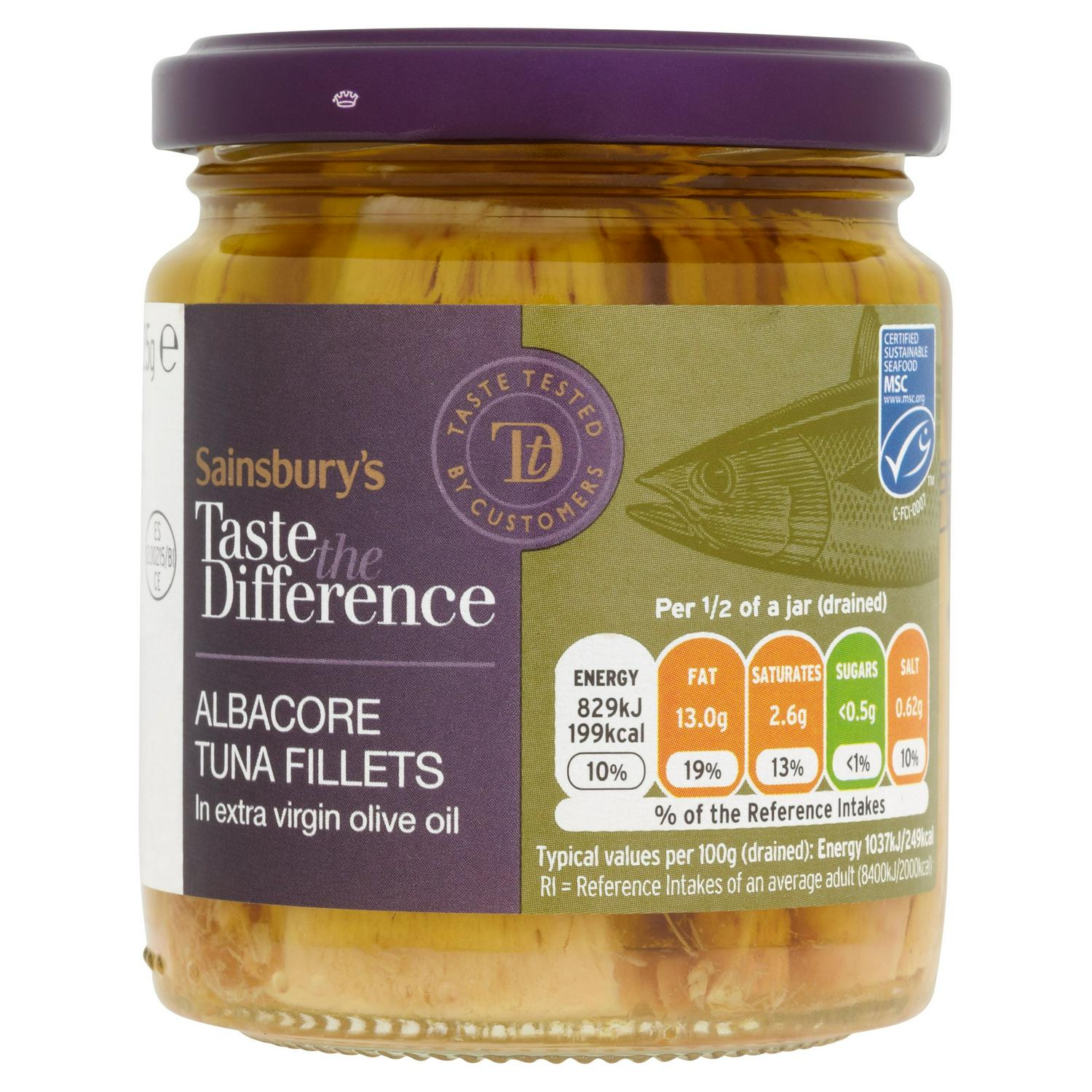 Sainsbury's Albacore Tuna in Extra Virgin Olive Oil, Taste the Difference 225g