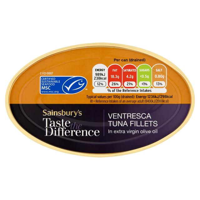 Sainsbury's Ventresca Tuna Fillets In Olive Oil, Taste the Difference 115g (80g*)