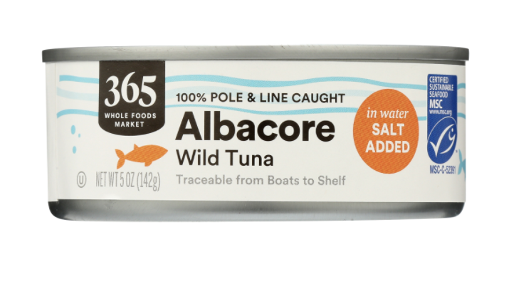 365 Canned Wild Tuna, Albacore in Water with Salt Added, 5 oz