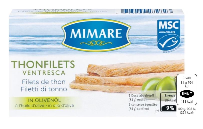 Mimare MSC Ventresca tuna fillets in olive oil