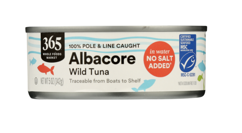 365 Canned Wild Tuna, Albacore in Water No Salt Added, 5 oz