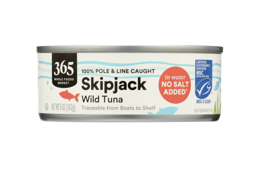 365 Canned Wild Tuna, Skipjack in Water No Salt Added, 5 oz